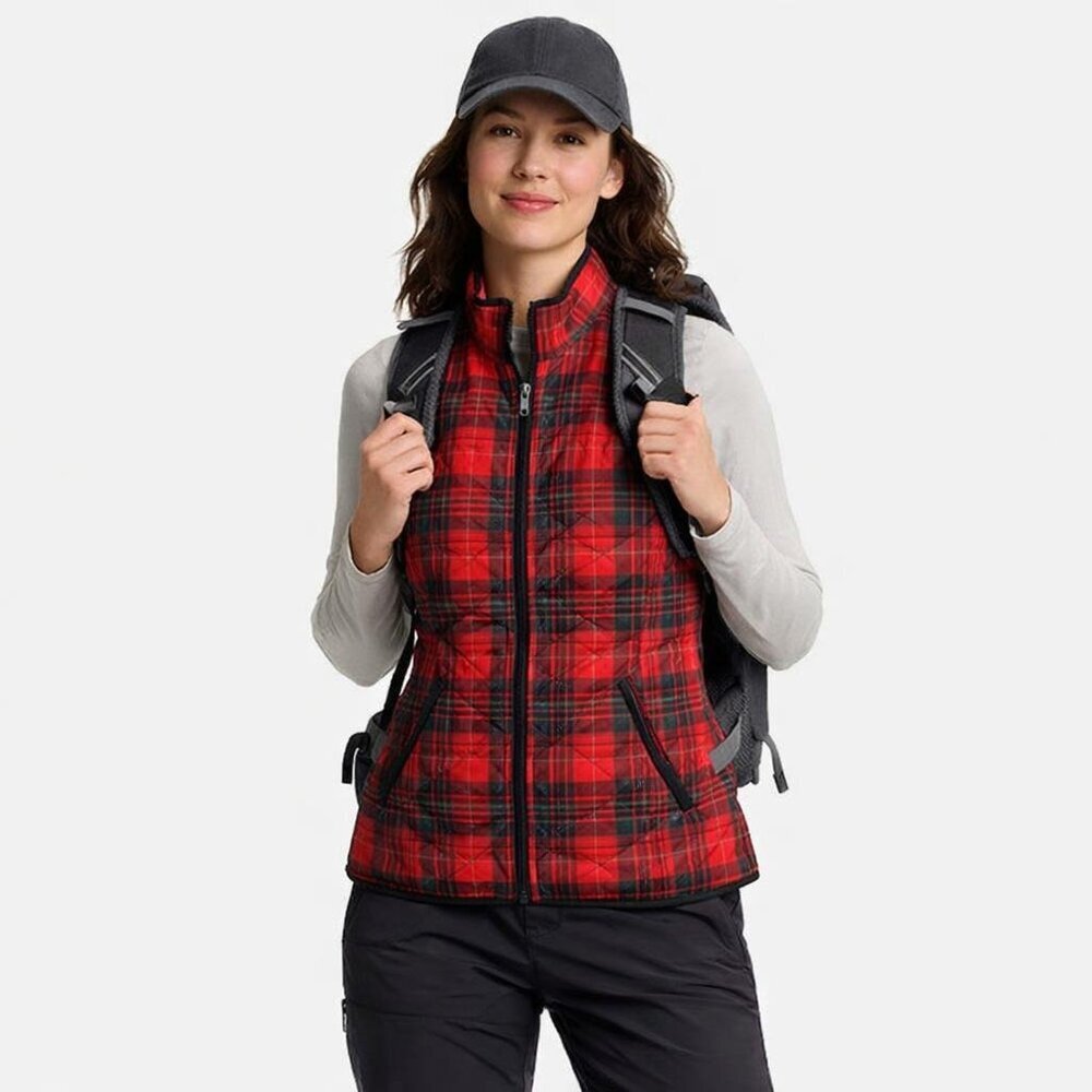 Karen Scott Red Plaid Puffer Vest Ladies Red Amore sz M